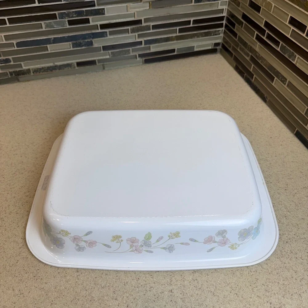 Vintage Corning Ware A-21 Pastel Bouquet Lasagna Roaster 12x10 w/ Wicker Basket